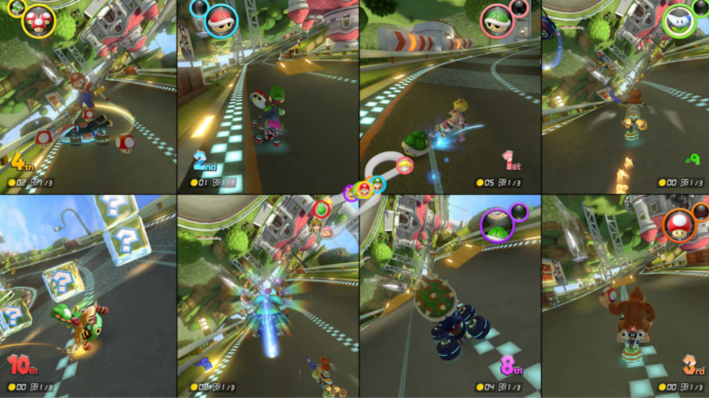 Mario Kart 8 Deluxe permet désormais jusqu'à huit personnes de jouer sur le même écran. // Source : Nintendo