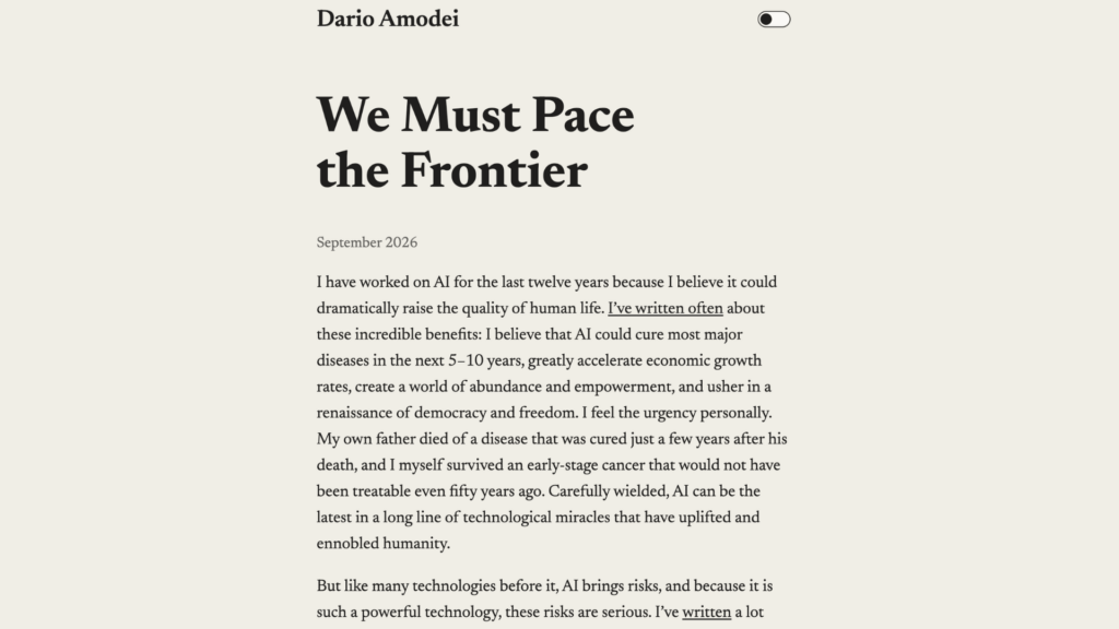Le billet de blog de Dario Amodei.  // Source : Anthropic