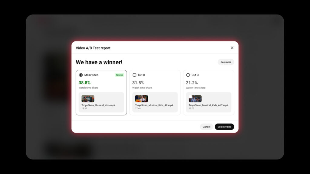 À la fin d'un A/B Testing, YouTube sélectionnera automatiquement une vidéo. À la fin d'un A/B Testing, YouTube sélectionnera automatiquement une vidéo.