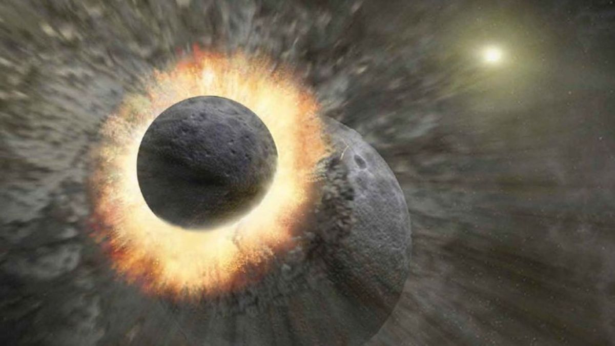 L'hypothèse de l'impact entre Théia et la Terre. // Source : NASA/JPL-CalTech/T. Pyle L'hypothèse de l'impact entre Théia et la Terre. // Source : NASA/JPL-CalTech/T. Pyle