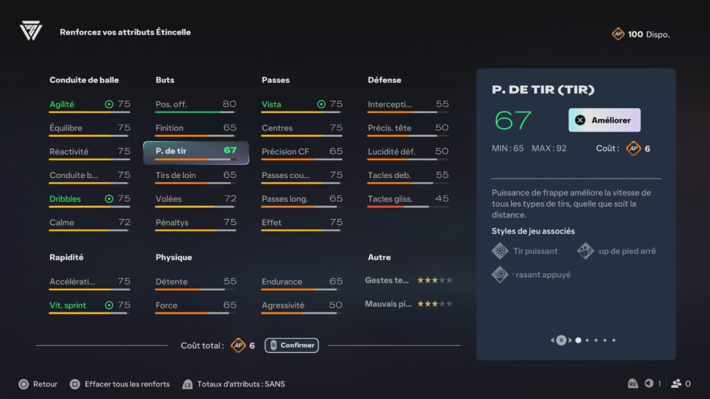 Pour améliorer son joueur, il faut échanger des points.
