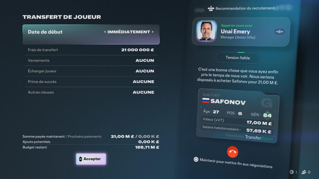 Cette nouvelle interface pour les transferts remplace les cinématiques.