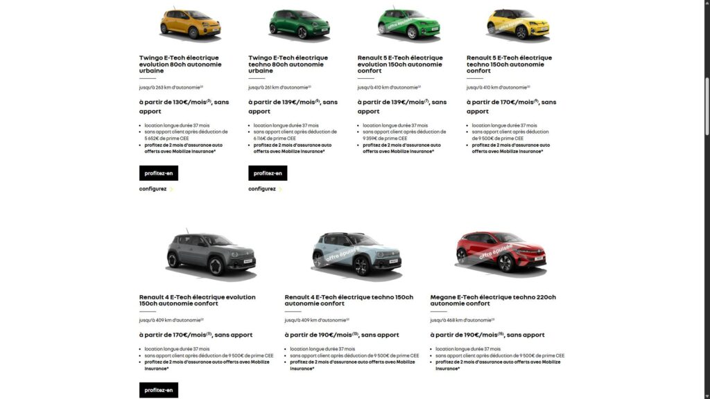 Leasing social 2026 et modèles épuisés chez Renault // Source : Capture du site Renault Leasing social 2026 et modèles épuisés chez Renault // Source : Capture du site Renault
