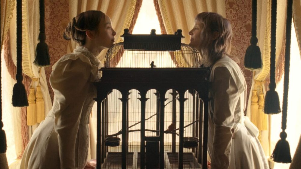 Monster: The Lizzie Borden Story. (L to R) Ella Beatty as Lizzie Borden, Vicky Krieps as Maggie Sullivan in episode 402 of Monster: The Lizzie Borden Story. Cr. Courtesy of Netflix © 2026 Monster: The Lizzie Borden Story. (L to R) Ella Beatty as Lizzie Borden, Vicky Krieps as Maggie Sullivan in episode 402 of Monster: The Lizzie Borden Story. Cr. Courtesy of Netflix © 2026