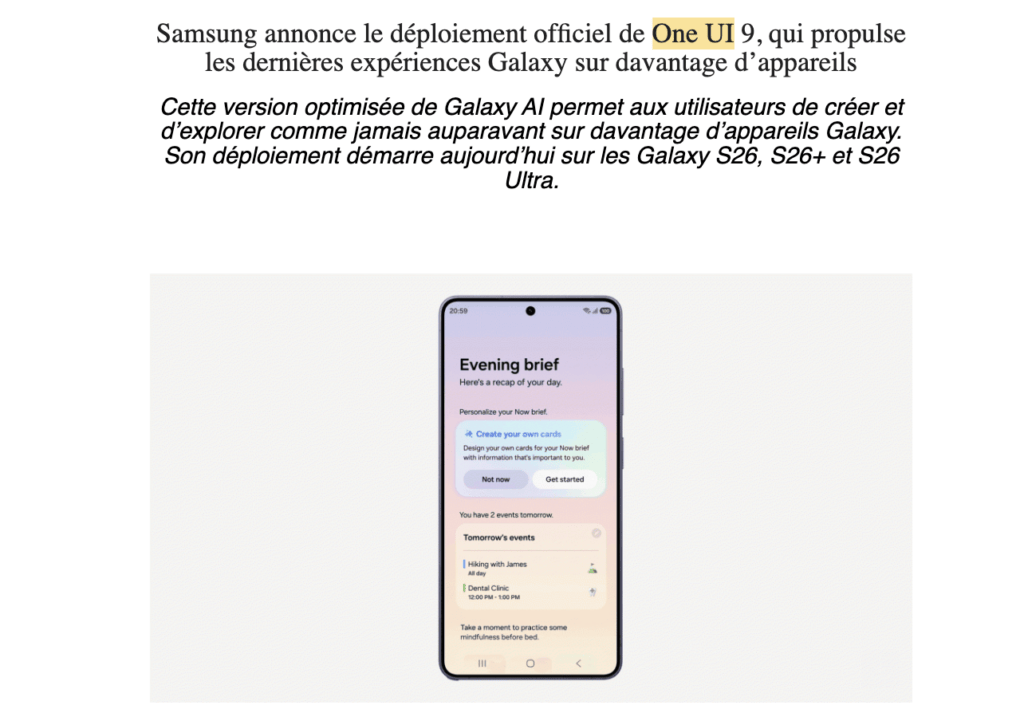 Le communiqué envoyé par Samsung le 17 septembre.