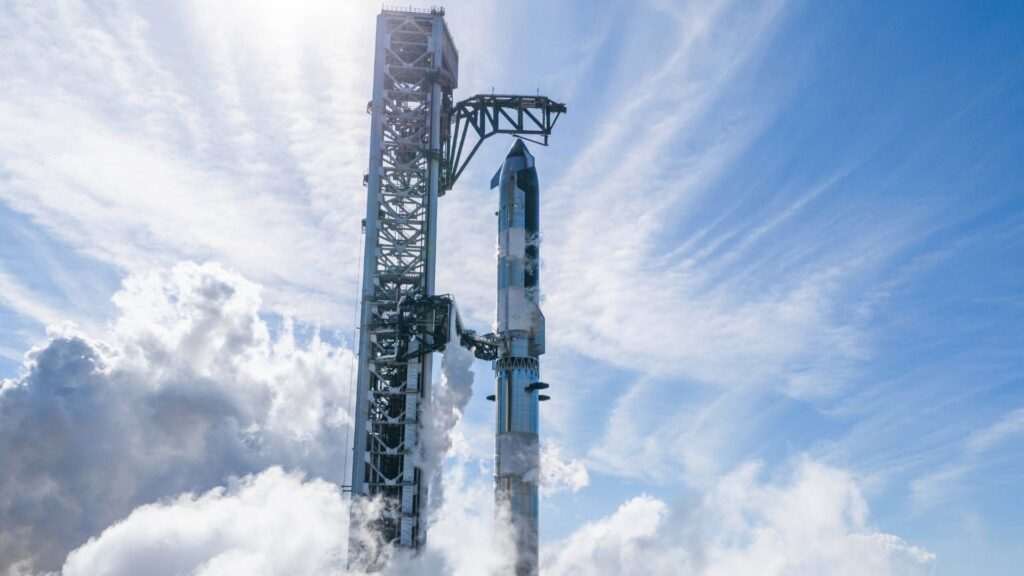 Répétition avant le 14e lancement du Starship. // Source : X @SpaceX, image recadrée Répétition avant le 14e lancement du Starship. // Source : X @SpaceX, image recadrée