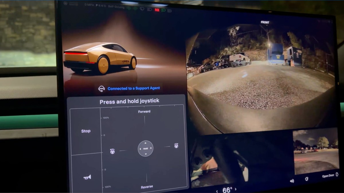 Un bug dans un Tesla Cybercab montre les contrôles tactiles permettant de conduire soi-même le véhicule. // Source : David Moss via X Un bug dans un Tesla Cybercab montre les contrôles tactiles permettant de conduire soi-même le véhicule. // Source : David Moss via X