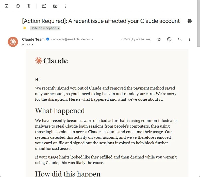 « Si vos limites d'utilisation semblaient se remplir puis se vider alors que vous n'utilisiez pas Claude, c'était probablement la cause » // Source : Reddit