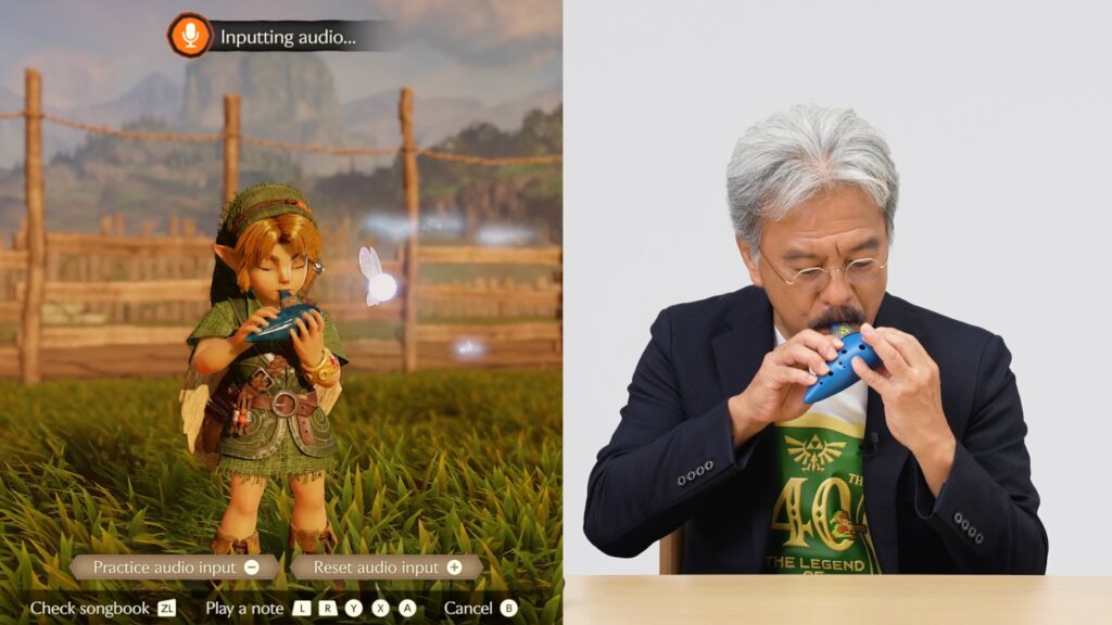 Eiji Aonuma et l'Ocarina lors de la conférence des 40 ans de Zelda