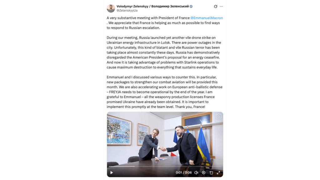 Emmanuel Macron et Volodymyr Zelensky en ont discuté ce jeudi 15 octobre 2026 à Bruxelles // Source : Volodymyr Zelensky sur X Emmanuel Macron et Volodymyr Zelensky en ont discuté ce jeudi 15 octobre 2026 à Bruxelles // Source : Volodymyr Zelensky sur X