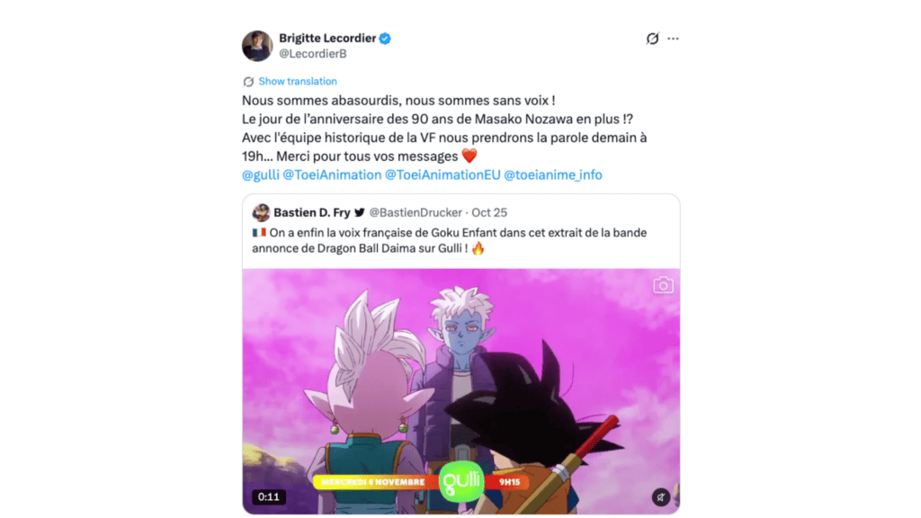 Parmi les absents, Brigitte Lecordier. // Source : @LecordierB sur X