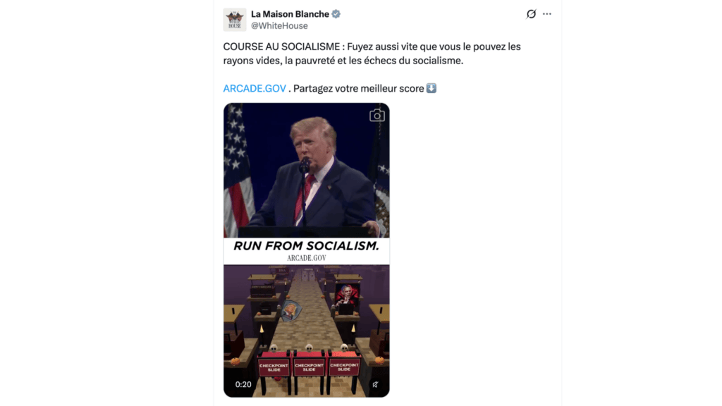"Course au socialisme" // Source : @WhiteHouse "Course au socialisme" // Source : @WhiteHouse