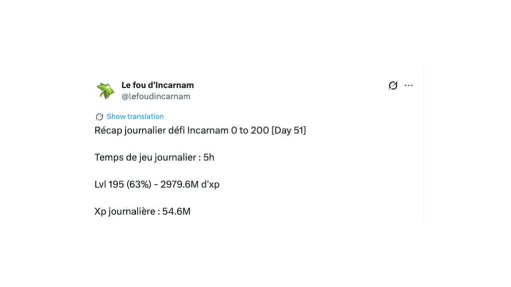 La progression du fou d'Incarnam au 1er octobre 2026. // Source : @lefoudincarnam La progression du fou d'Incarnam au 1er octobre 2026. // Source : @lefoudincarnam