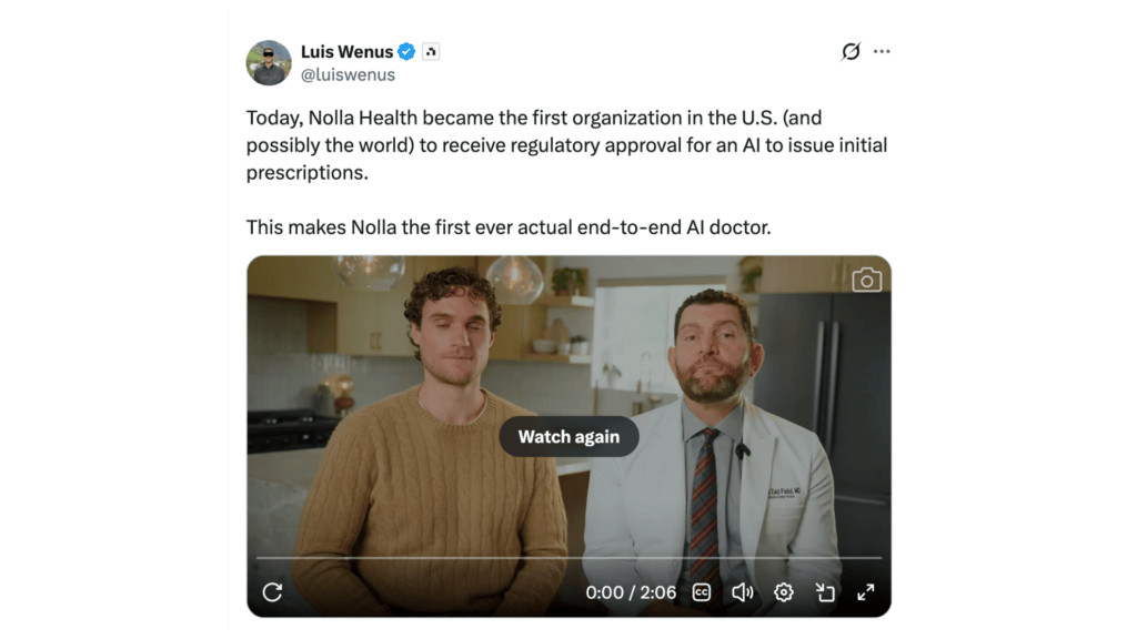 L'annonce de Nolla Health sur X // Source : Capture d'écran Numerama