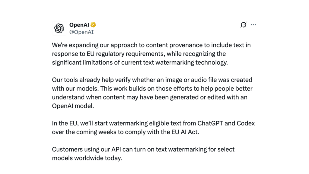Le tweet d'OpenAI le 5 octobre 2026. // Source : OpenAI Le tweet d'OpenAI le 5 octobre 2026. // Source : OpenAI
