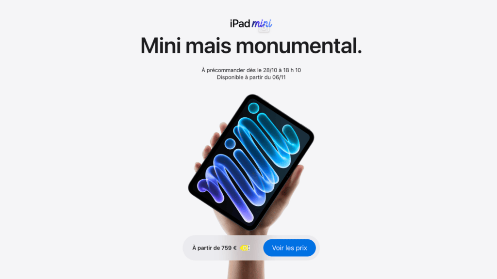 L'Ipad mini 8e génération // Source : Apple L'Ipad mini 8e génération // Source : Apple