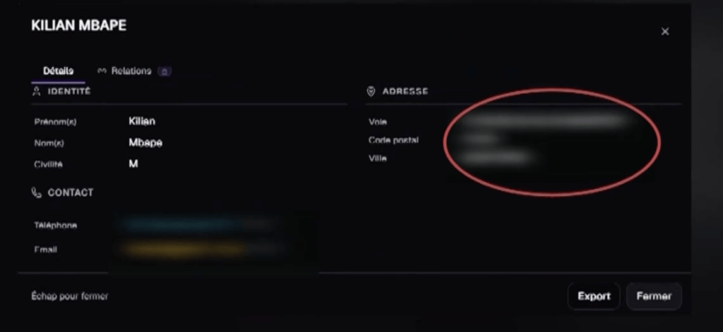 Les données de Kylian Mbappé ou de Kilian Mbape ? // Source : Capture d'écran M6 Les données de Kylian Mbappé ou de Kilian Mbape ? // Source : Capture d'écran M6