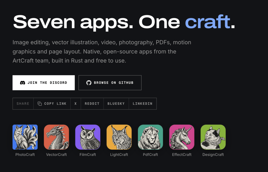 Les sept applications qui cherchent à remplacer à terme la suite Adobe // Source : ArtCraft