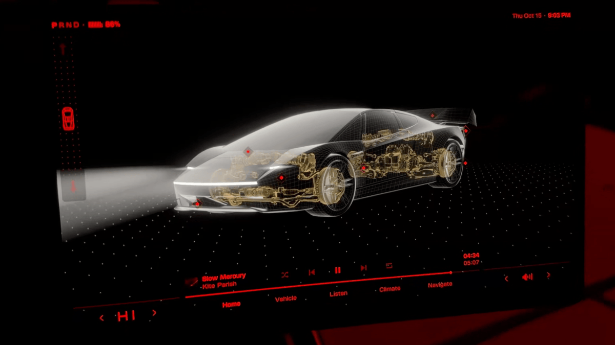 Interface du Tesla Roadster // Source : Compte X de Sawyer Merritt