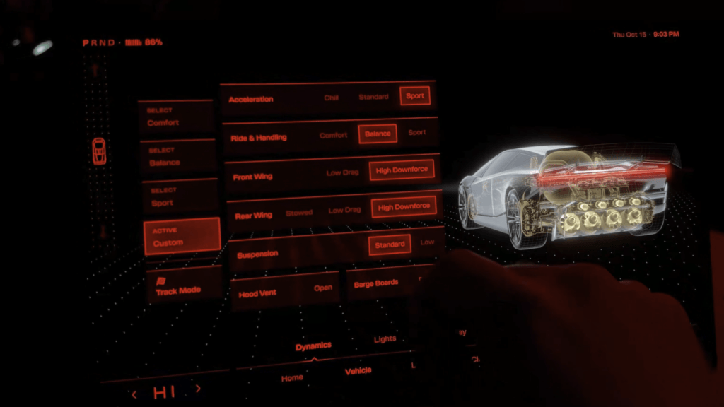 Interface du Tesla Roadster // Source : Compte X de Sawyer Merritt