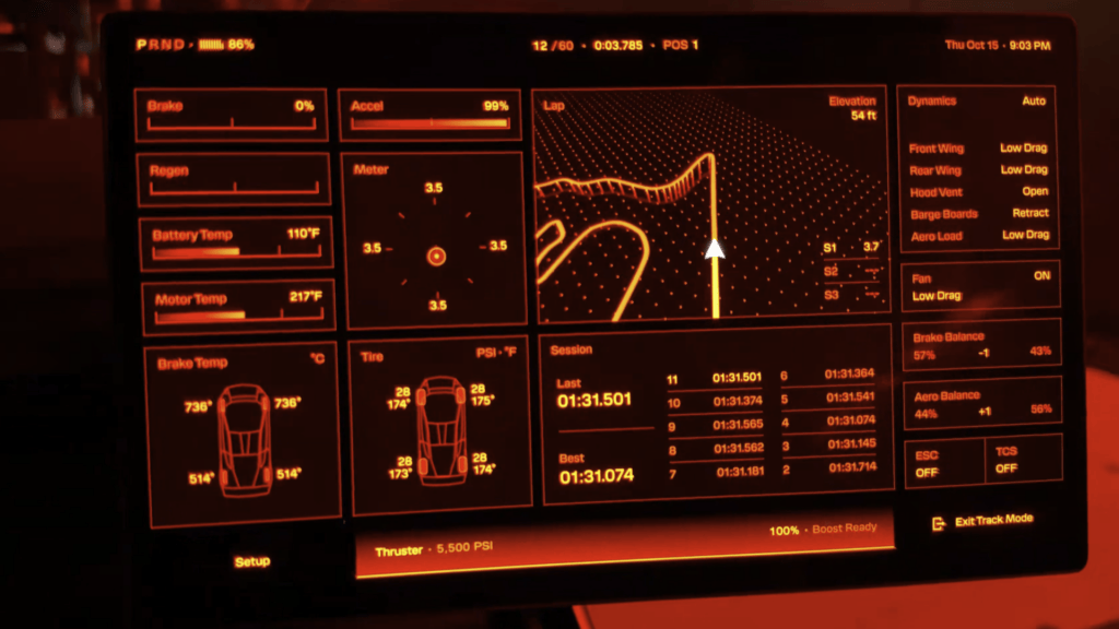 Interface du Tesla Roadster // Source : Compte X de Sawyer Merritt