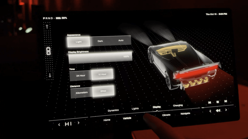 Interface du Tesla Roadster // Source : Compte X de Sawyer Merritt