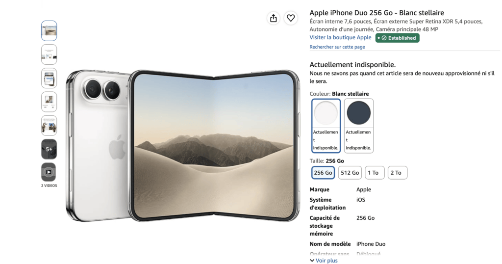 L'iPhone Duo dans sa version 256 Go est déjà marqué comme indisponible sur Amazon L'iPhone Duo dans sa version 256 Go est déjà marqué comme indisponible sur Amazon