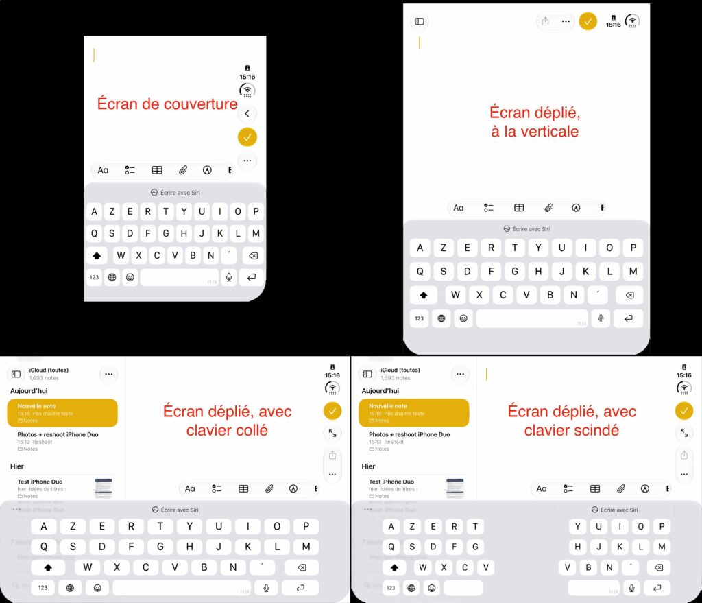 Les claviers des quatre modes de l'iPhone Duo. Les claviers des quatre modes de l'iPhone Duo.