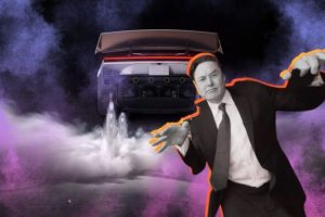 Elon Musk et le Tesla Roadster // Source : Montage Numerama Elon Musk et le Tesla Roadster // Source : Montage Numerama