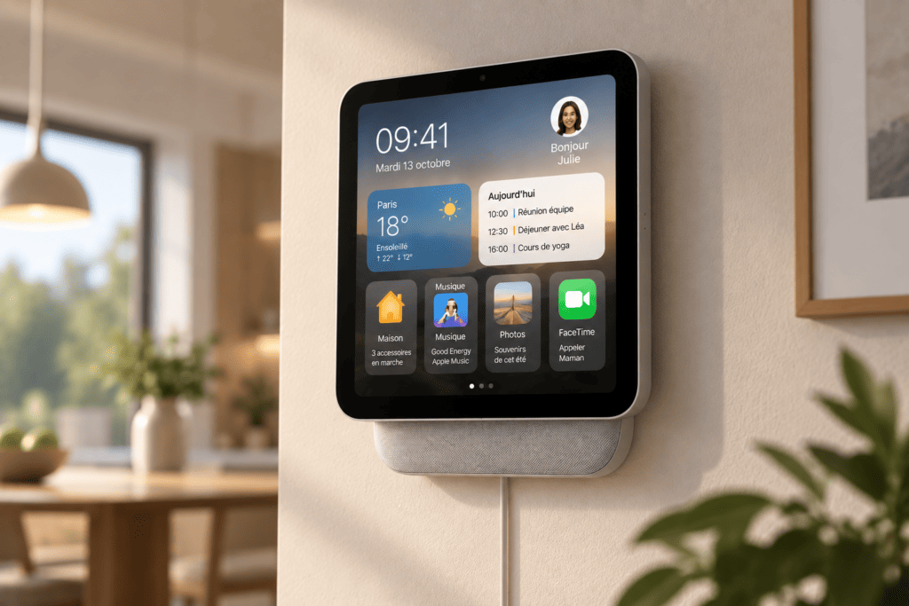 Rendu du Apple Home Hub en version murale, réalisé avec ChatGPT Images. Rendu du Apple Home Hub en version murale, réalisé avec ChatGPT Images.