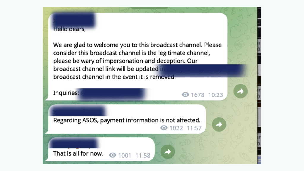 Canal de communication des hackers présumés // Source : Telegram Canal de communication des hackers présumés // Source : Telegram