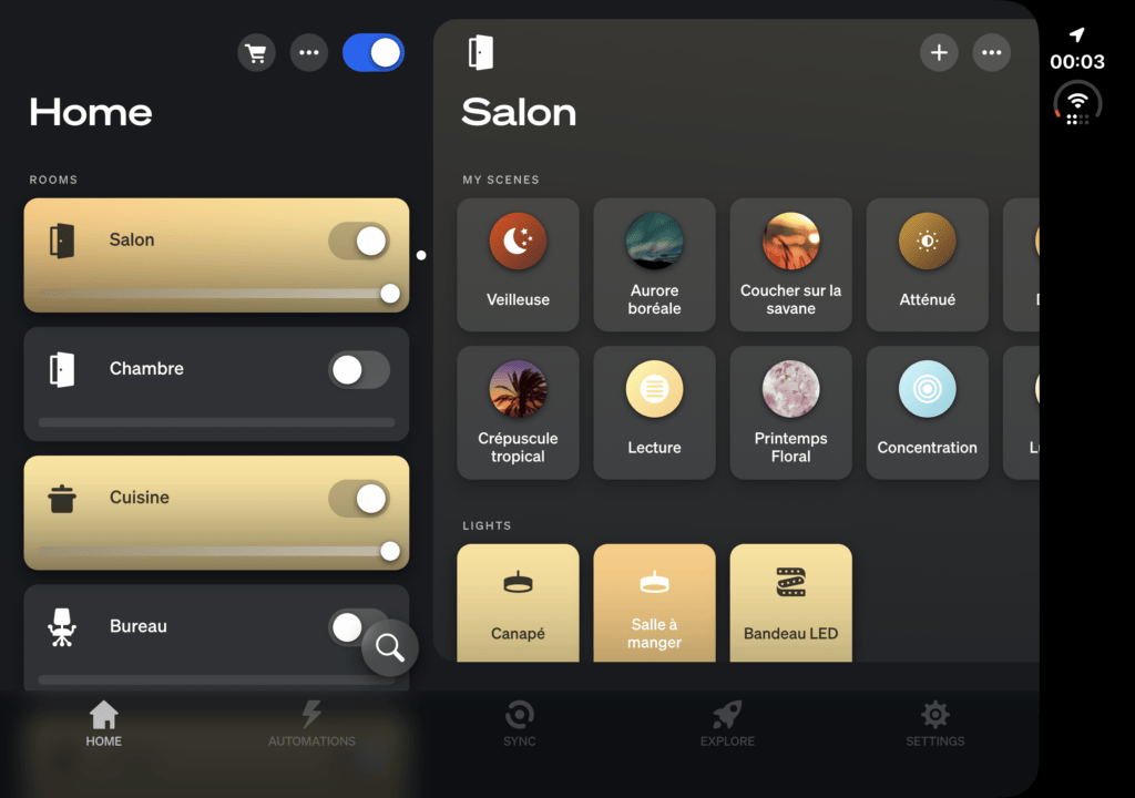 L'application Philips Hue supporte l'iPhone Duo mais sa barre de navigation est encore en bas, avec une bande noire à droite. L'application Philips Hue supporte l'iPhone Duo mais sa barre de navigation est encore en bas, avec une bande noire à droite.