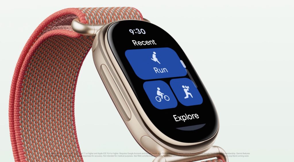 Sur le Google Fitbit Edge, on peut lancer une activité depuis l'écran. // Source : Google Sur le Google Fitbit Edge, on peut lancer une activité depuis l'écran. // Source : Google