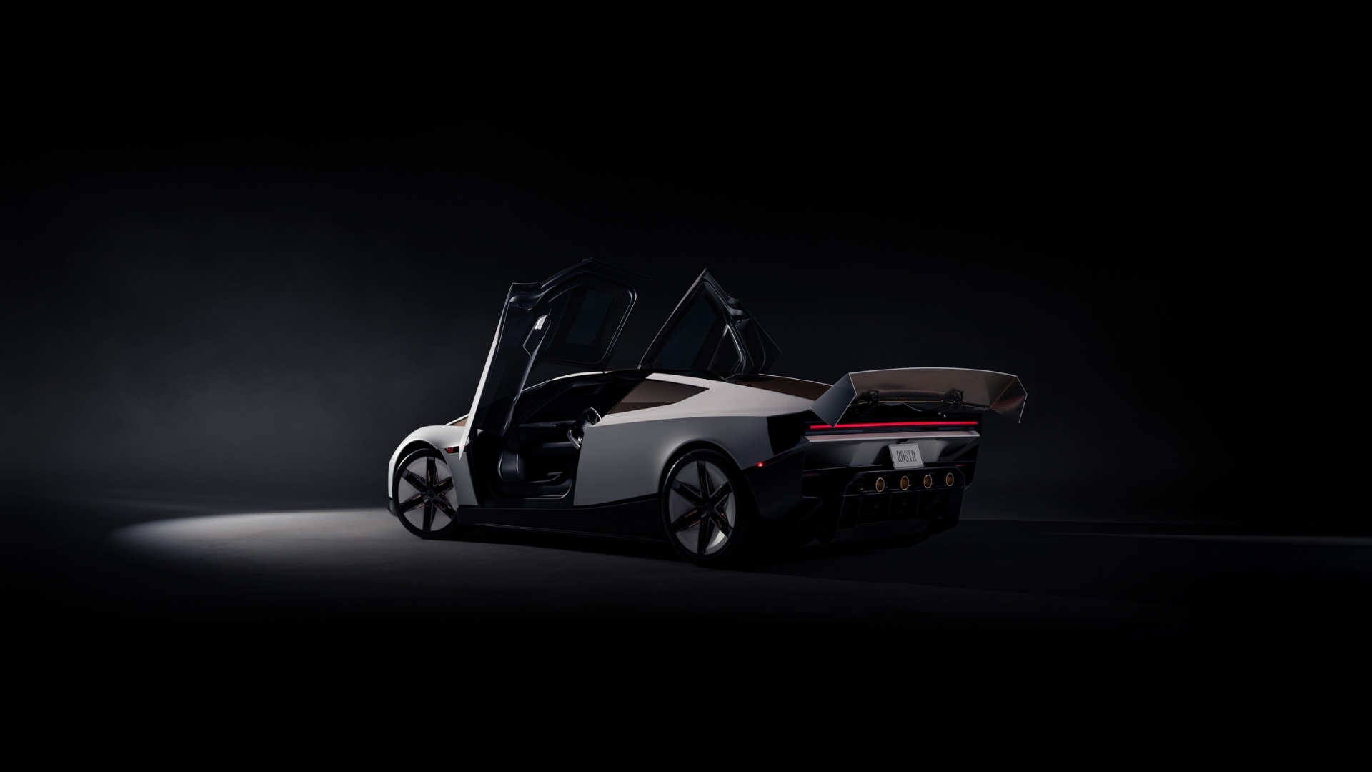 Le Tesla Roadster de 3/4 arrière (ouvert)
